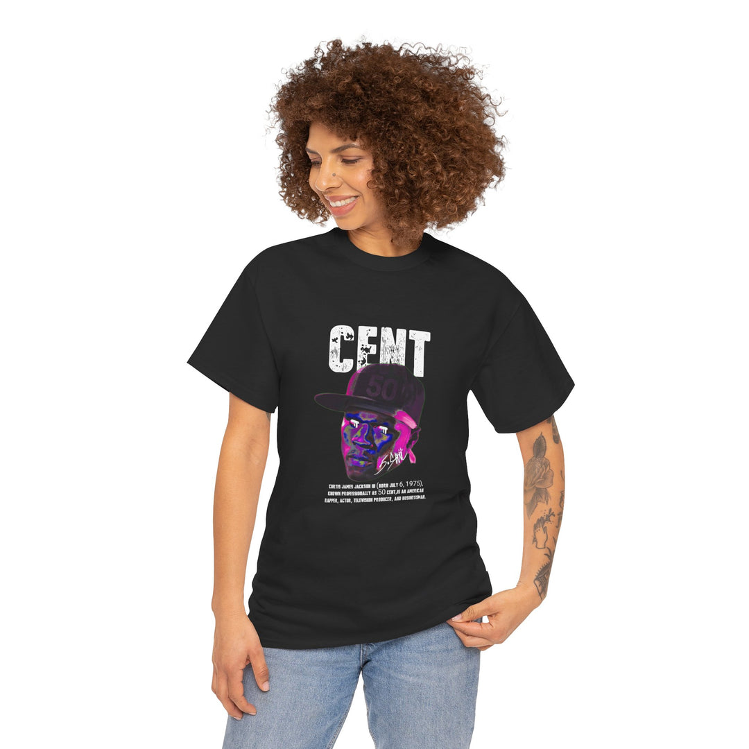 Bold 50 Cent Graphic Tee – Neon Rap Icon Streetwear